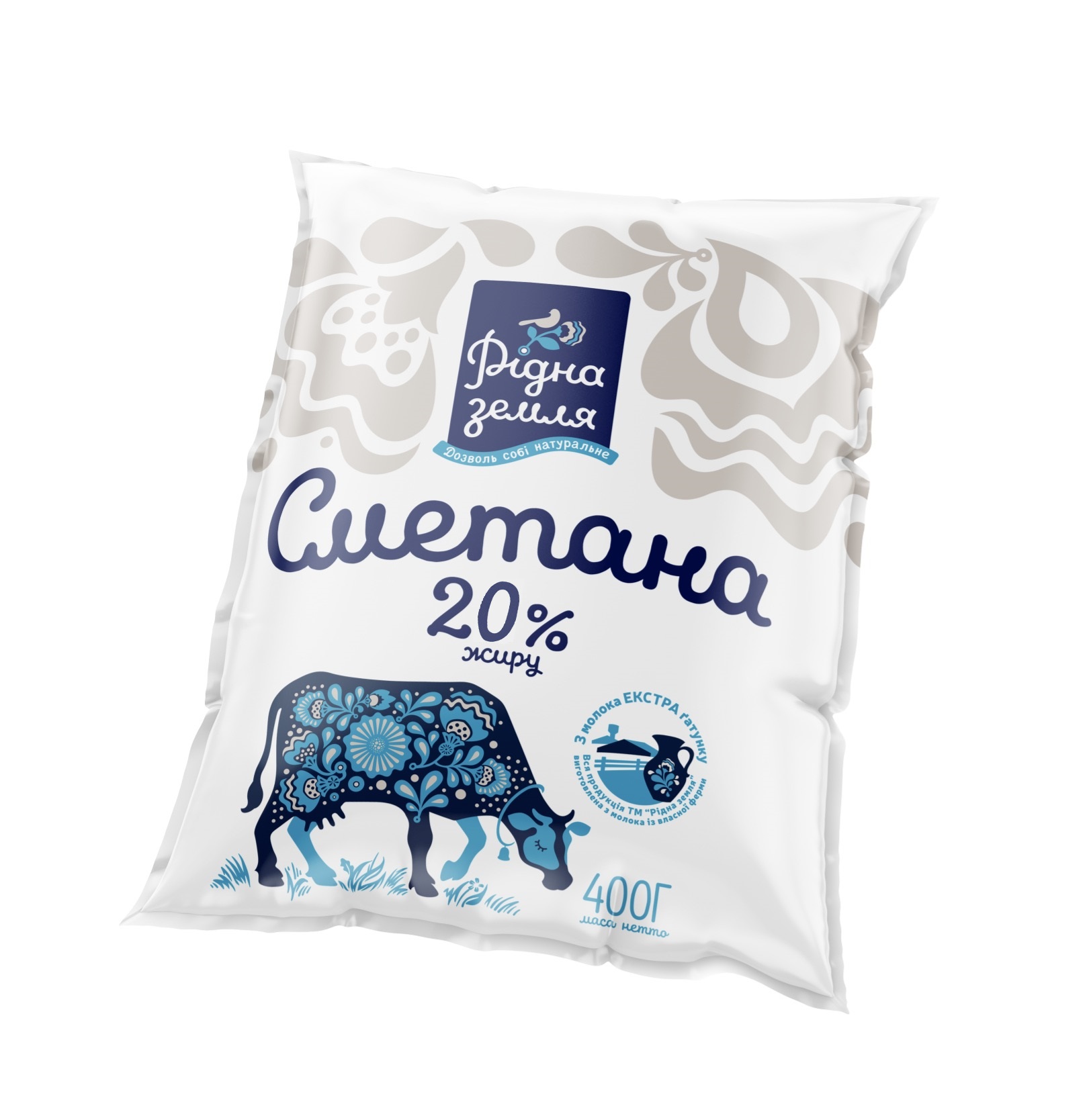 Сметана РІДНА ЗЕМЛЯ 20%, 400г, плівка поліетиленова